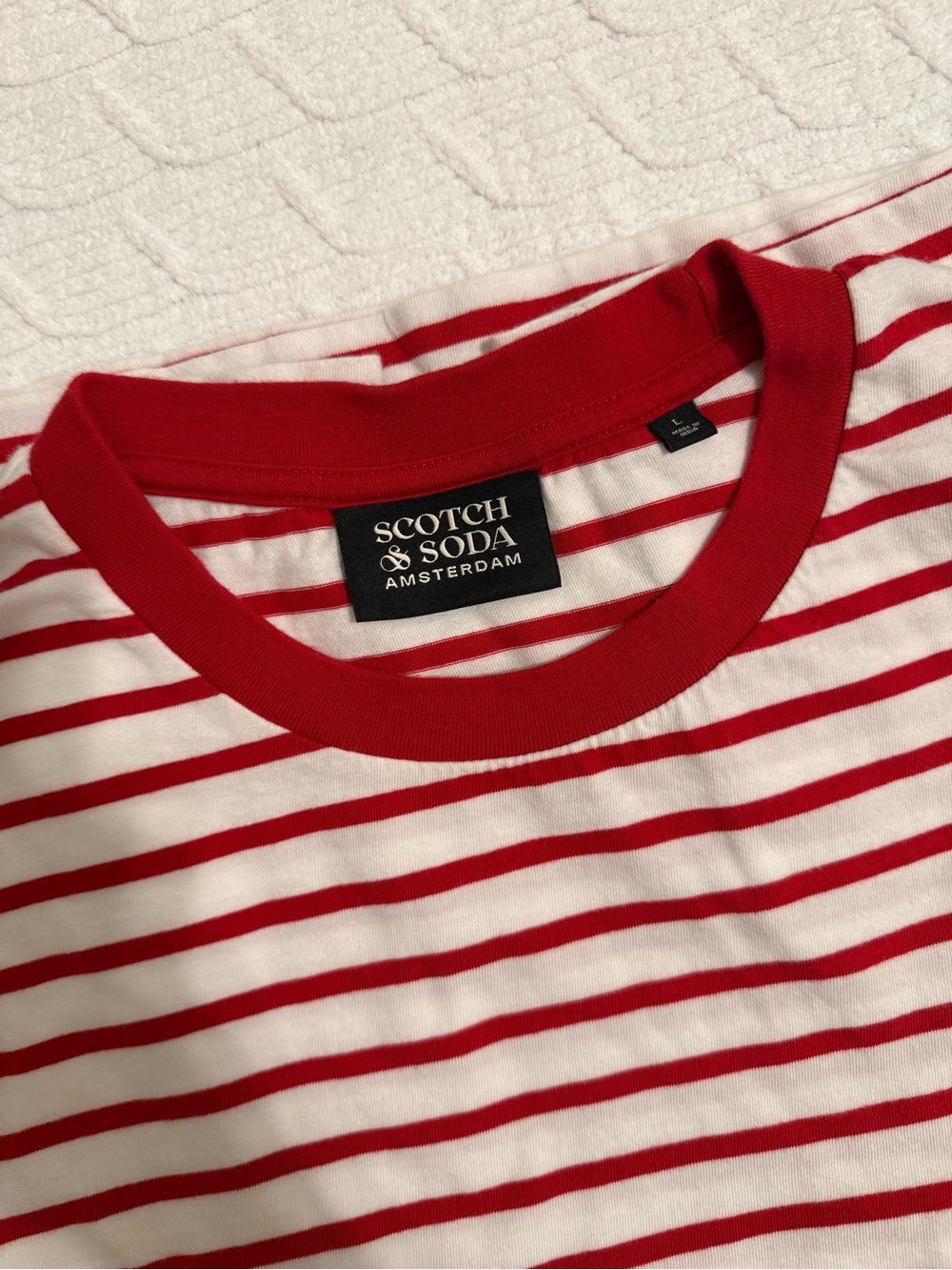 Scotch & Soda Red and White Striped Crewneck Tee